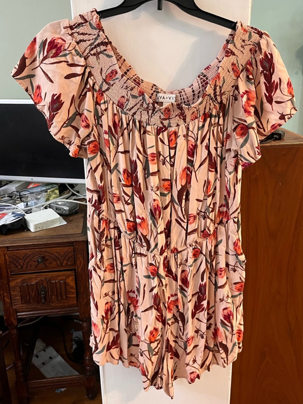 Peach blush floral romper jumpsuit